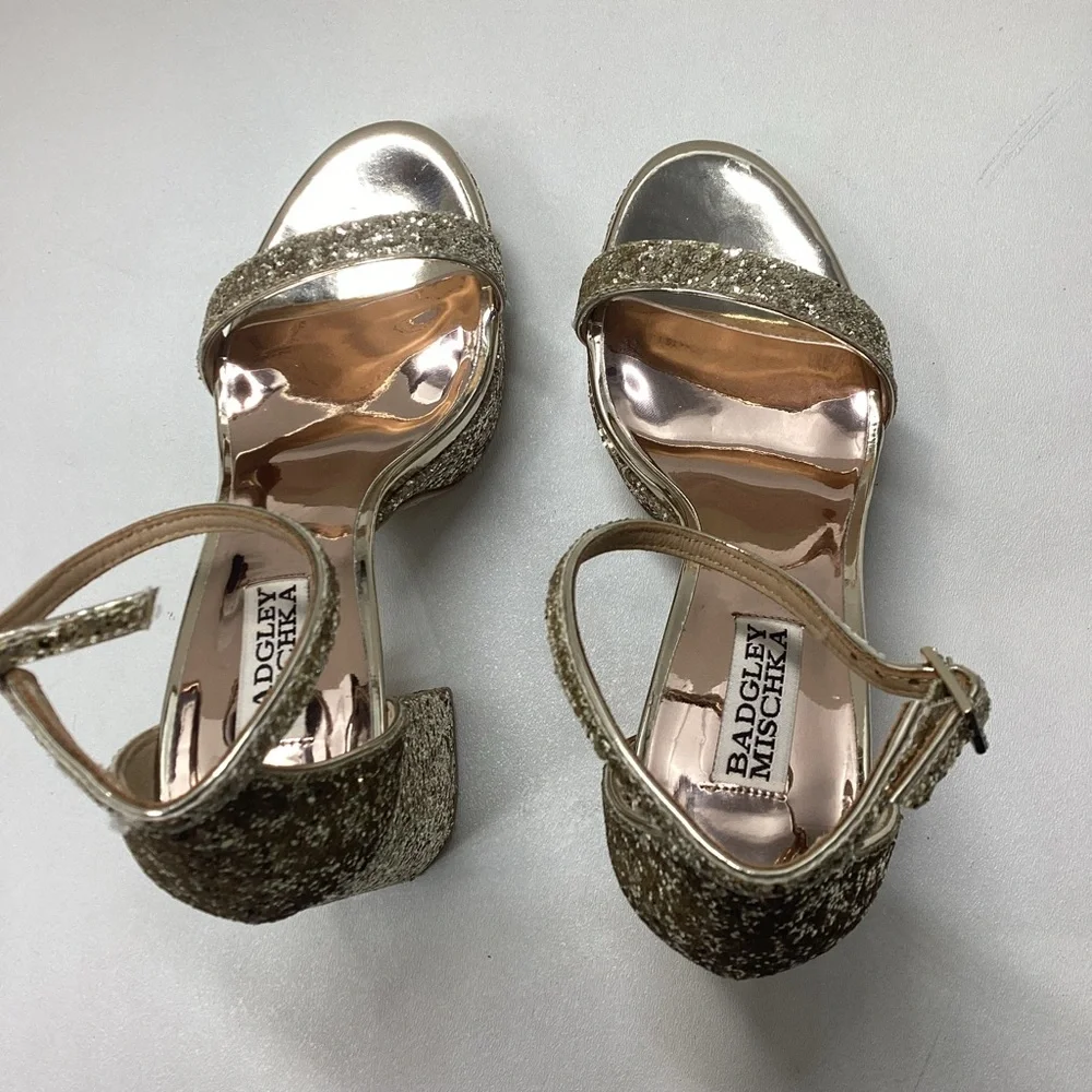 Badgley Mischka Party Platform Block Heel in‎ Gold Silver Glitter - Picture 6 of 16